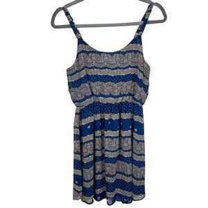 Lush Bohimian Navy Blue Floral Stripe‎ Sleeveless Chiffon Dress Sz XS